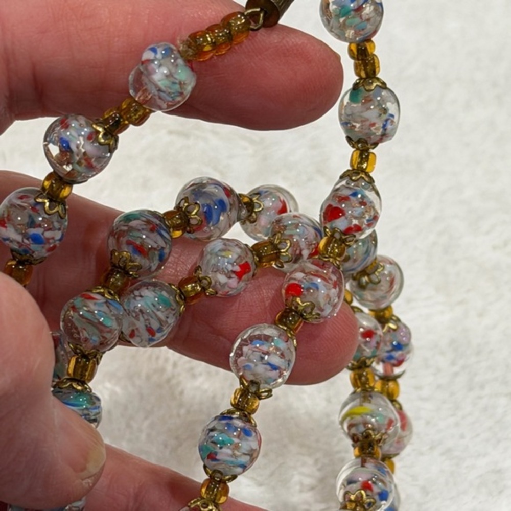 Vintage Italian Murano Multicolor Glass Bead Necklace